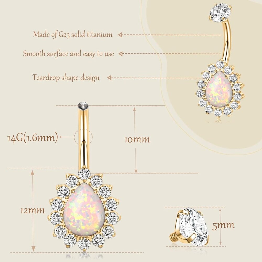 Belly Button Ring Titanium Gold 14g Teardrop Nave… - image 6